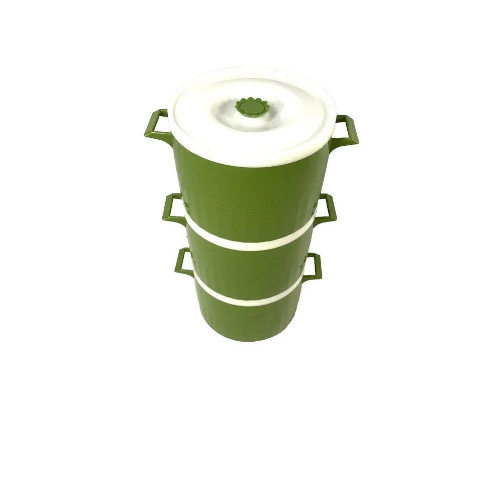set‎ of 3 vintage kitchen plastic canisters with lids green & white made in usa